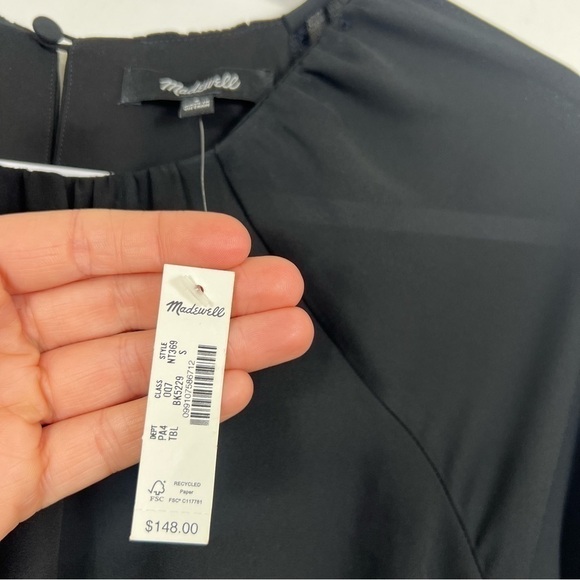 Madewell Bubble-Sleeve Smocked Mini Dress in True Black Size Small NWT - Picture 10 of 15